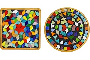 Lanyani 2 Sets of DIY Mosaic Craft Kits Mosaic Tiles Coaster Kit Make Your Own Mosaic Project Handmade Craft Set with Stained Glass Mosaic Tile Pieces for Decoration and Gift