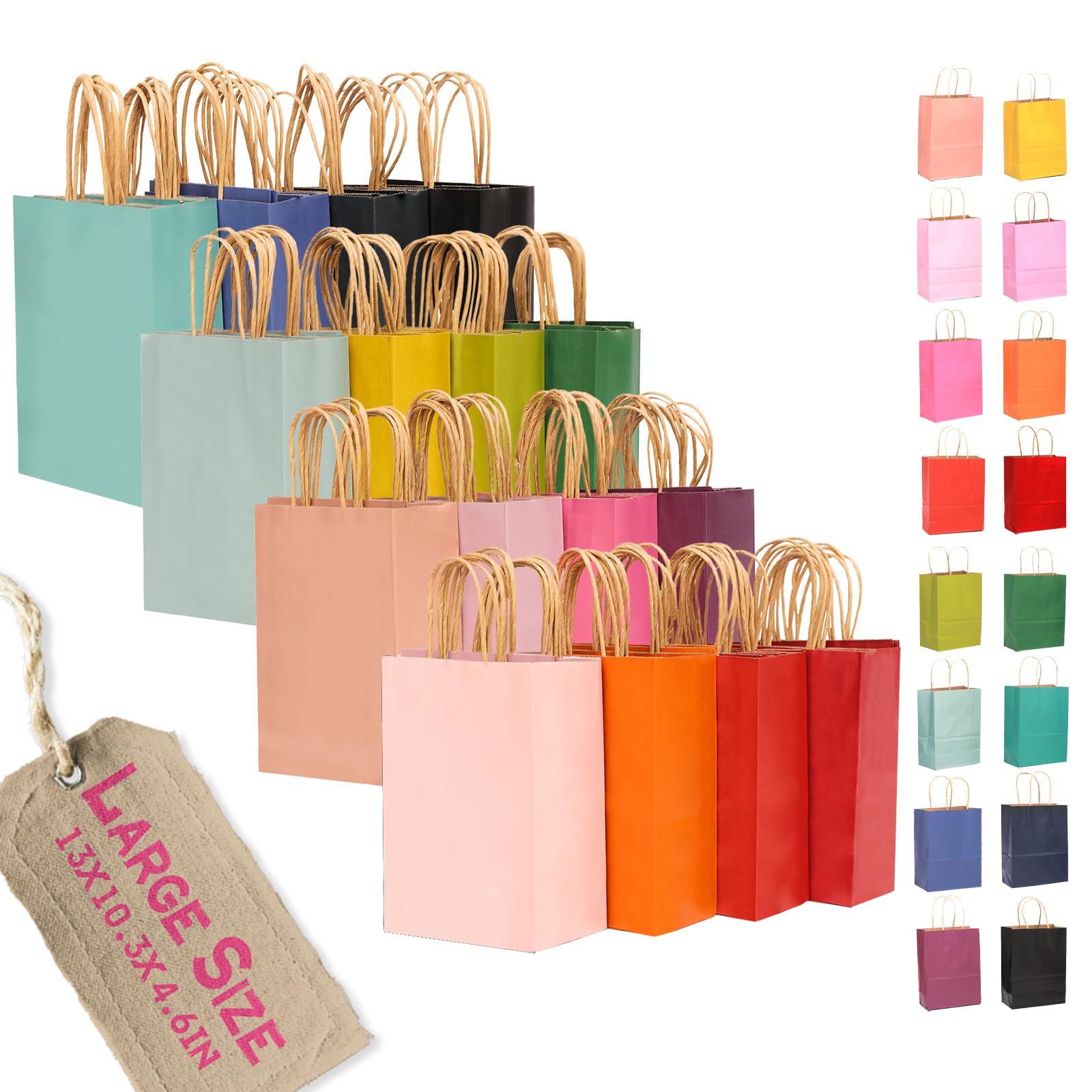 Photo 1 of qiqee 100Pcs Large Size Paper Gift Bags with Handles -13"x10.3"x4.6" Kraft Small Party Bags - 16 Solid Colors