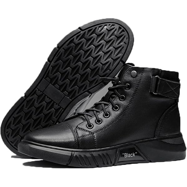 DevilAngel Men's Italian Style High Top Leather Boots - Cashmere Look, Black - View #9