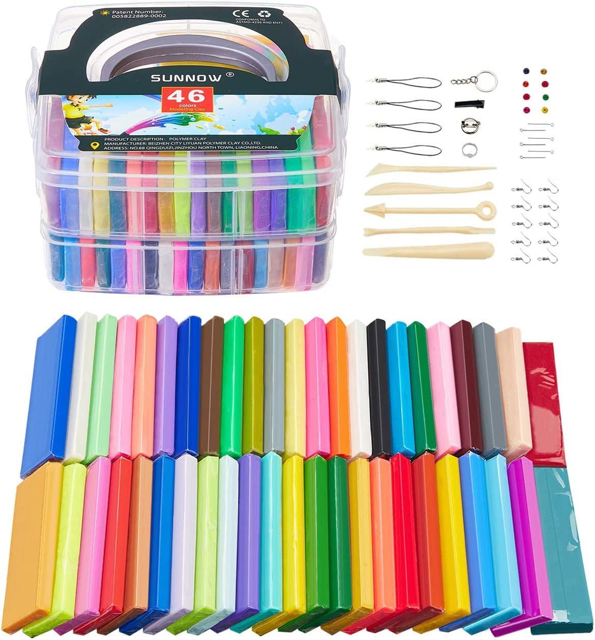 SUNNOW Polymer Clay Set, 46 Colours Modelling Kit for Kids with Tools & Accessories, Oven‑Bake & Air‑Dry, DIY Plasticine Crafts