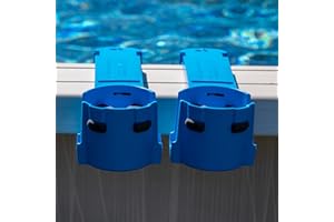 ND PREMIUM DESIGN Poolside Cup Holders for Above Ground Pool | 2 pk, Blue | for Square Top Pools Only, Not Compatible with Round Top Bar. Adjustable Drink Holder, Use On Boat, Deck Ramp, Pick-Up.