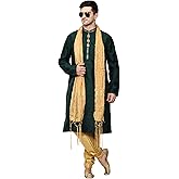 ITOS365 Men's Tunic Art Silk Kurta Pajama and Scarf Suit Set Indian Clothing Wedding Party Dress Gifts Items