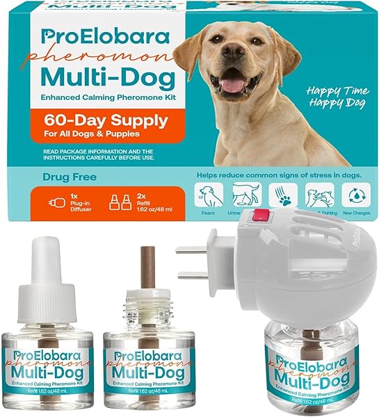 PROELOBARA DOG CALMING PHEROMONE PLUG DIFFUSER: DOG CALMING PHEROMONES DIFFUSER – REDUCES STRESS & ANXIETY CALMING PHEROMONE DIFFUSER FOR DOGS – CALM DOGS 60 SUPPLY