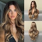 HAIRCUBE Ombre Blonde Wave Wigs for Women Long Curly Synthetic wig Middle Part Natural Looking Heat Resistant Fiber Wigs 24 Inch