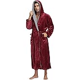 goodmansam Mens Long Flannel Robes with Hood Plush Warm Bathrobes Cozy Spa Robe With Pockets