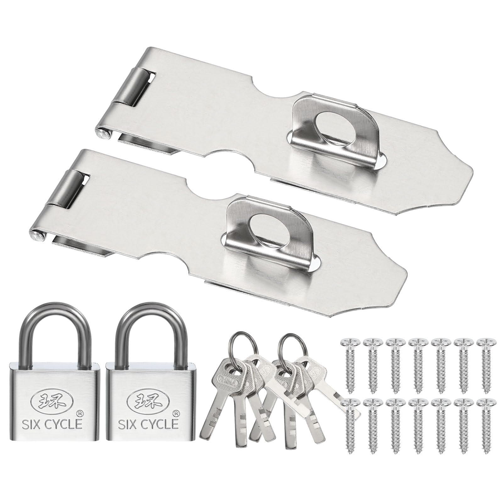 PATIKIL Door Lock Hasp Latch 3.9 Inch,2 Set Stainless Steel Safety Hasp Lock Clasp Hinge Packlock(40mm) with Screws/Key for Door Gate Cabinet Closet, Silver