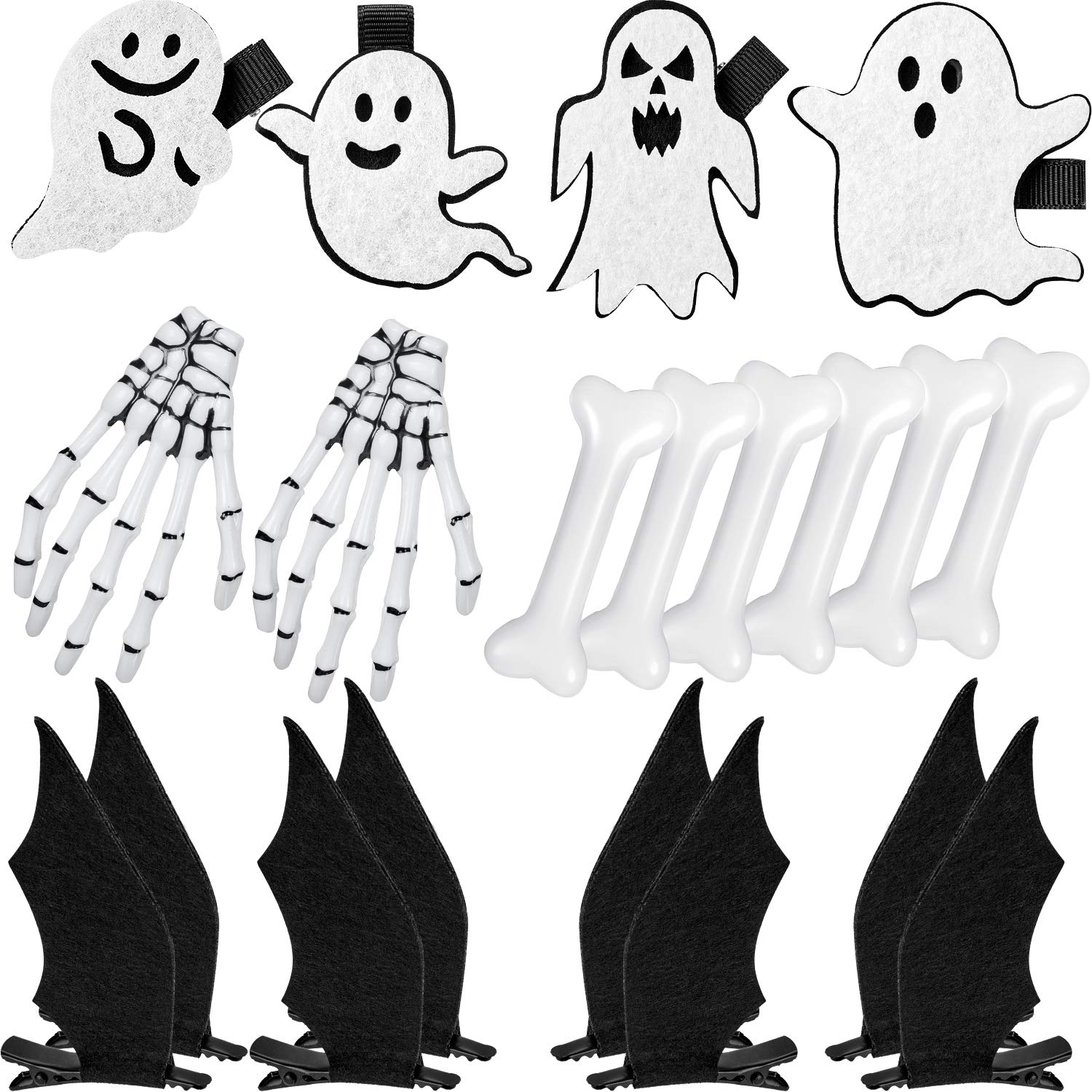Photo 1 of 20 Pieces Halloween Hair Clip White Pebbles Bone Clips Bat Clips skeleton Hand Hair Clip Halloween Hair Accessories for Women