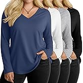 Oakgarden 4 Pack Women's Plus Size Shirts, Long Sleeve V Neck Basic Tops Casual Loose Fit T Shirts Blouses Multipack