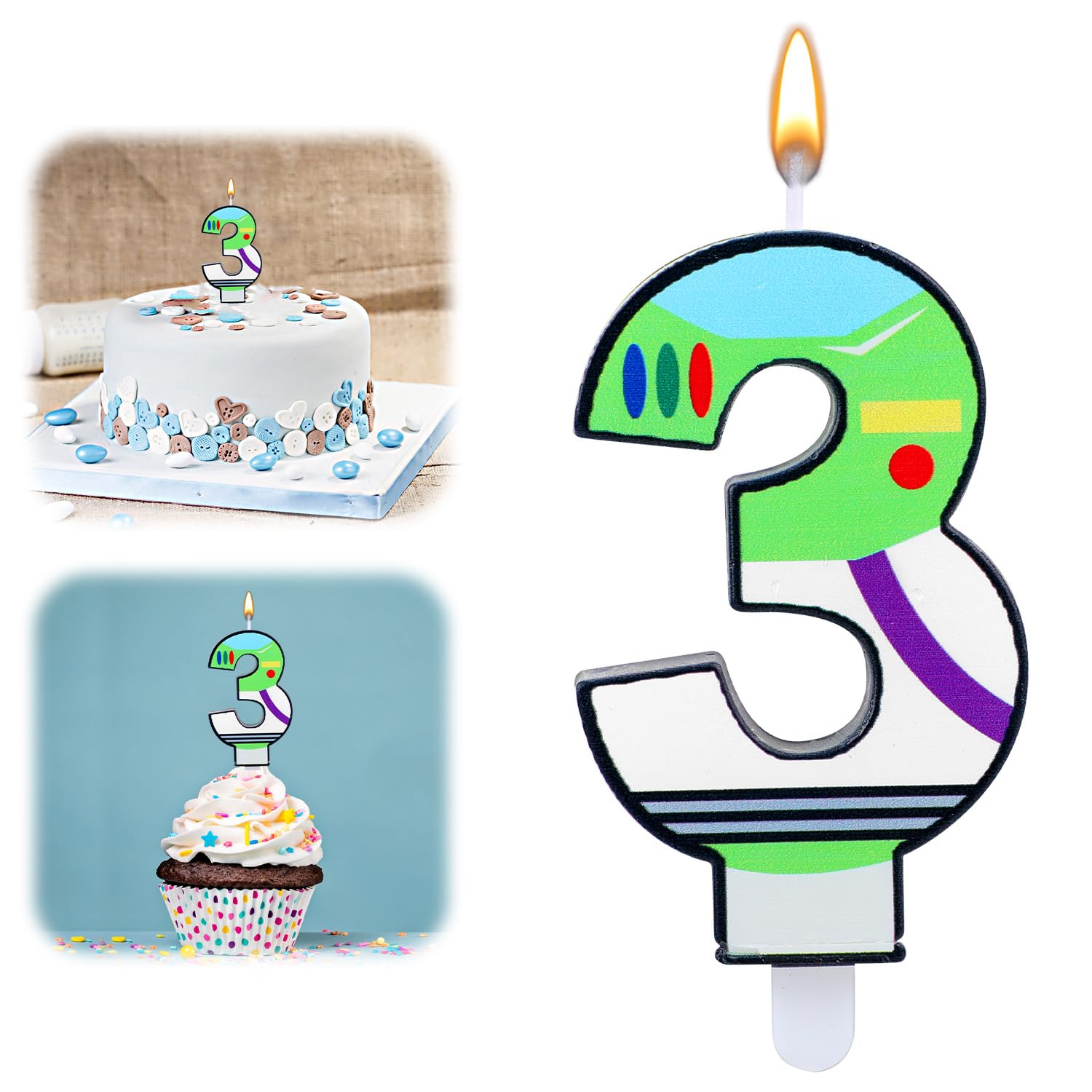 Photo 1 of Toy Themed Cartoon Story Birthday Candle, Cartoon Birthday Cake Topper, Two Infinity and Beyond Birthday Decorations Astronaut Robot Toy Cartoon Birthday Party Supplies (Number 3)