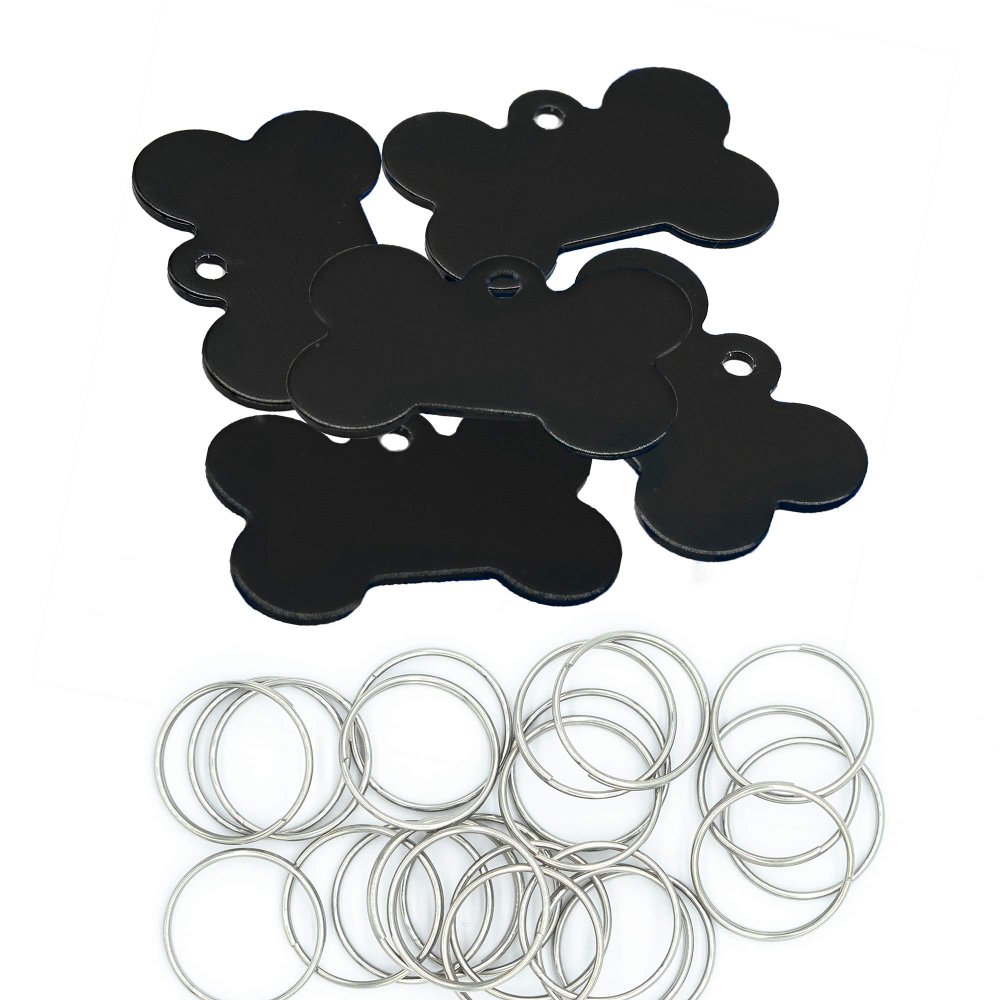 Aluminium Blank Bone Shape Dog ID Tags Pet ID Tags Number Tag with Key Ring 20pcs (Black)