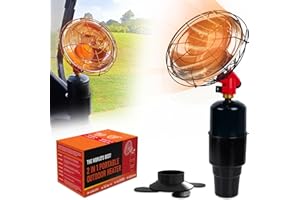 CAMPLIVINGFIRE Golf Cart Heater, Propane Heater 6500-BTU, 2 in 1 Portable Propane Heater for Golf and Camping, Golf Cart Accessories Winter Heating Helpers（1LB Propane Tank is Not Included）