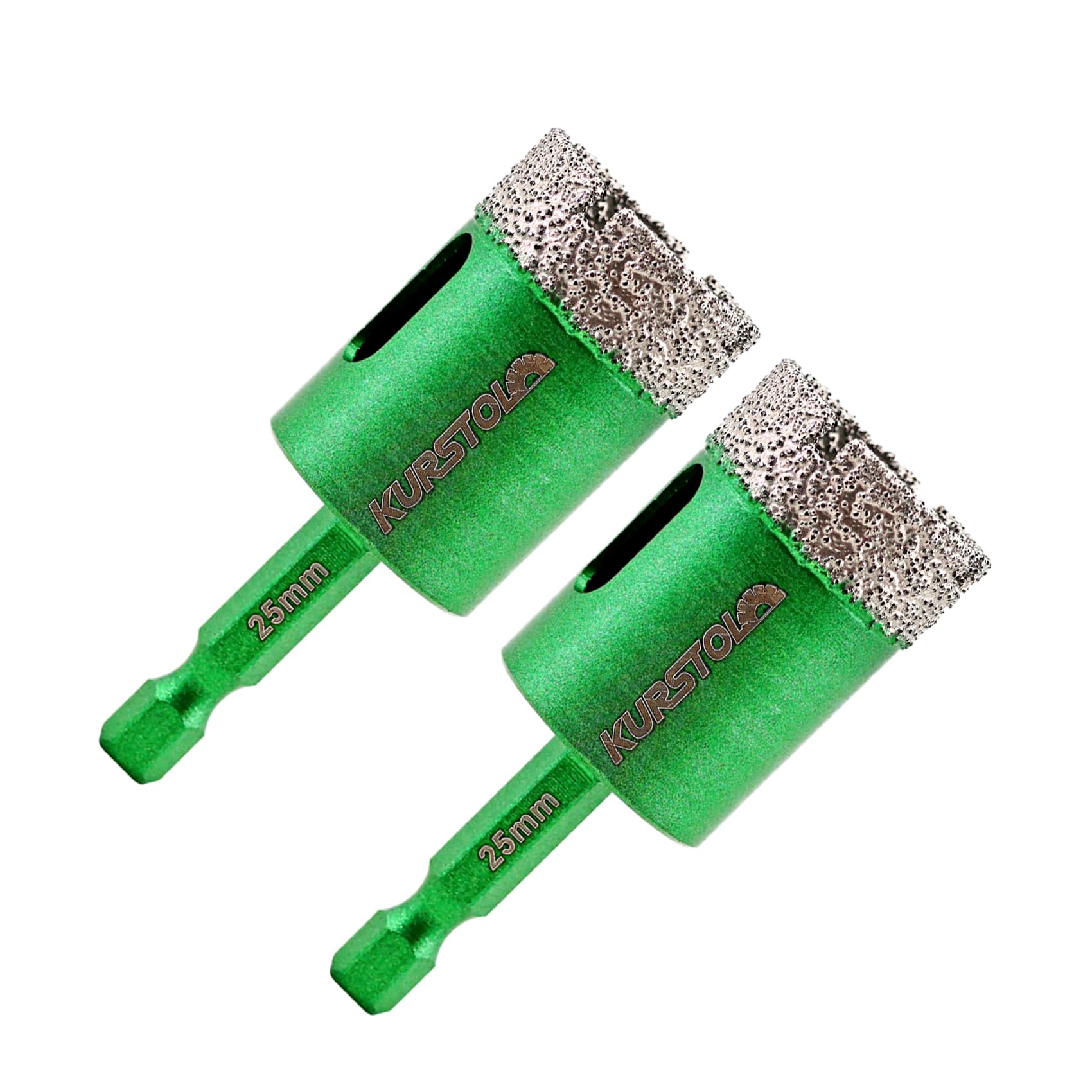 Porcelain Tile Diamond Drill Bits - KURSTOL 2pcs 1"/25mm Dry Granite Hole Saw Kit for Ceramic Marble Stone,Diamond Core Drill Bit Kit Quick Change Shank Fixed on Drills