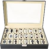 MAOPINER 24 Slot Watch Box, Premium Watch Case with Glass Display Lid, Watch Storage Organizer, Portable Wristwatch Display C