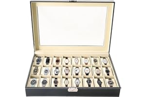 MAOPINER 24 Slot Watch Box - Portable Travel Watch Case & Jewelry Display Drawer