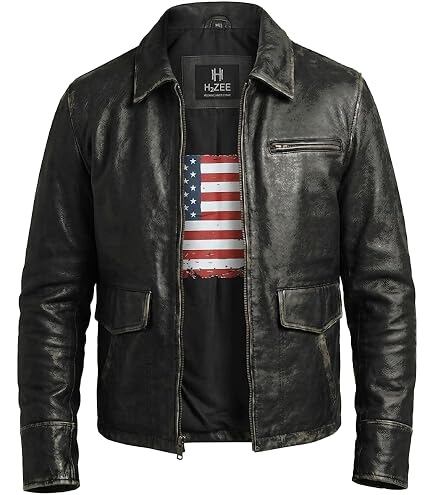Infinity Men's Brown Sheepskin Leather Detachable Hood Duffle Coat
