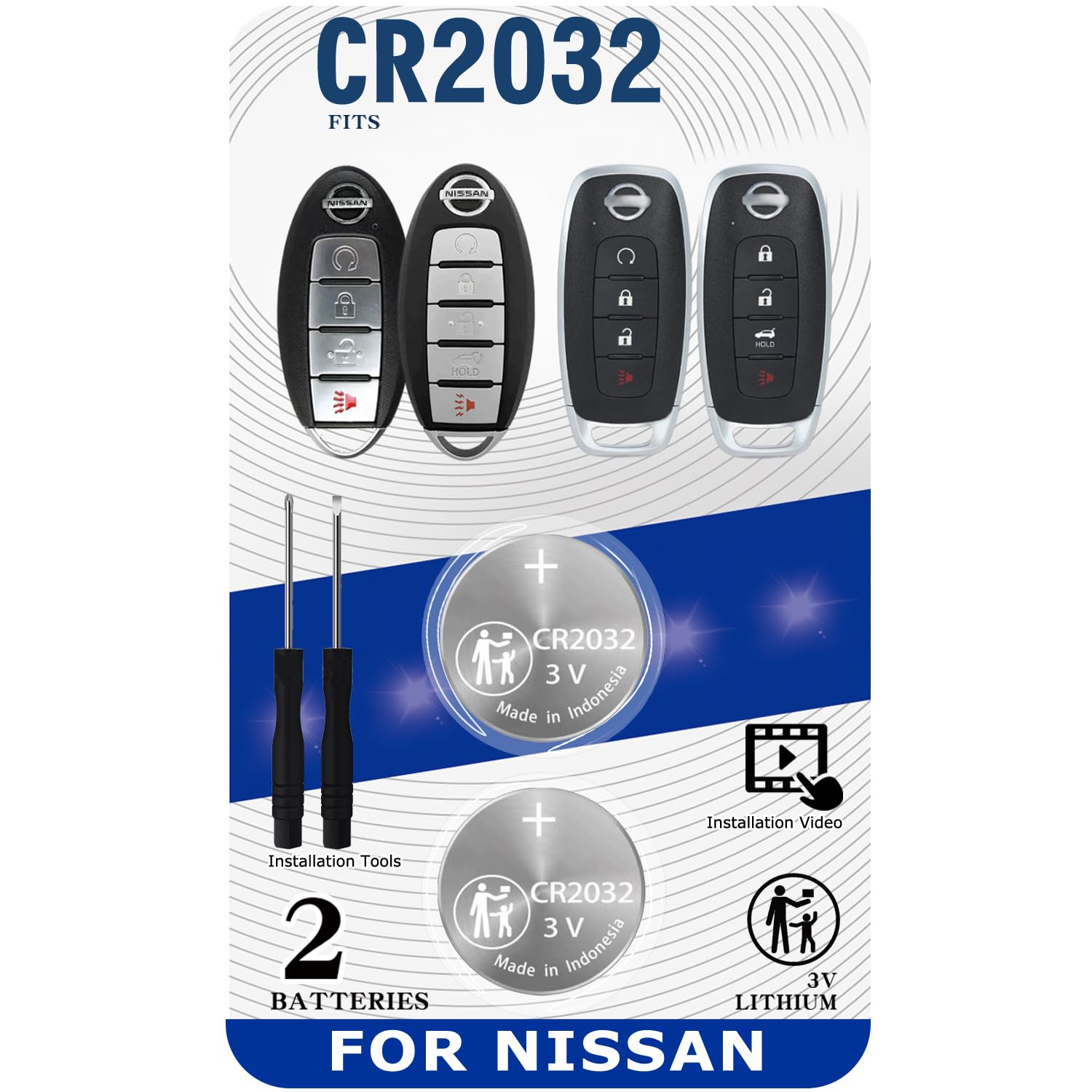 Photo 1 of Key Fob Battery Replacement for Nissan Rogue Altima Sentra Versa Pathfinder Murano Maxima Kicks Titan Frontier Armada Leaf Juke Quest 370Z GT-R (Check Fitment) Pack of 2