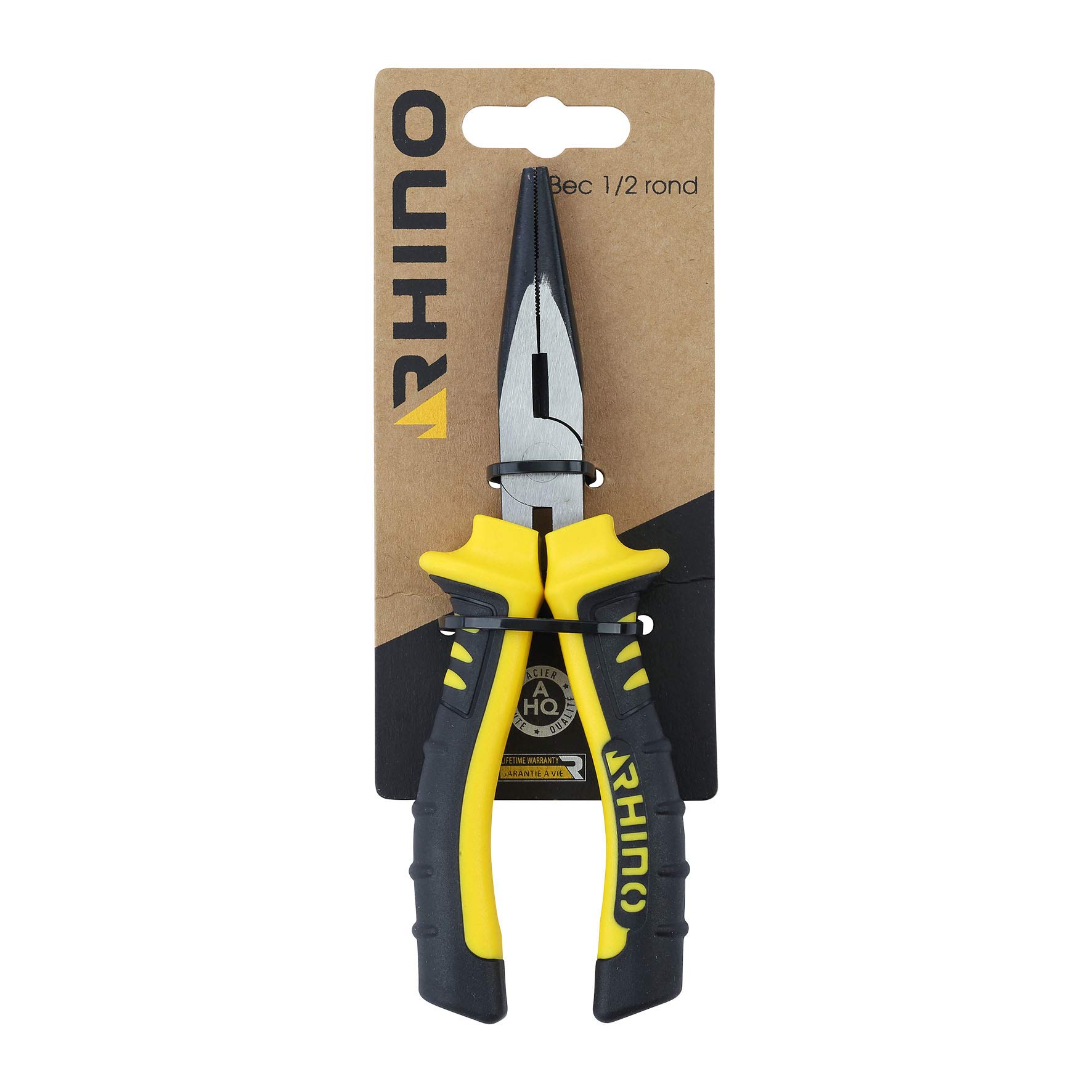 RHINO - Half Round Nose Pliers 160 mm Universal – Made of high Quality Steel – Length 160 mm – Dual-Material Handle, Long Service Life – Various Sizes Available