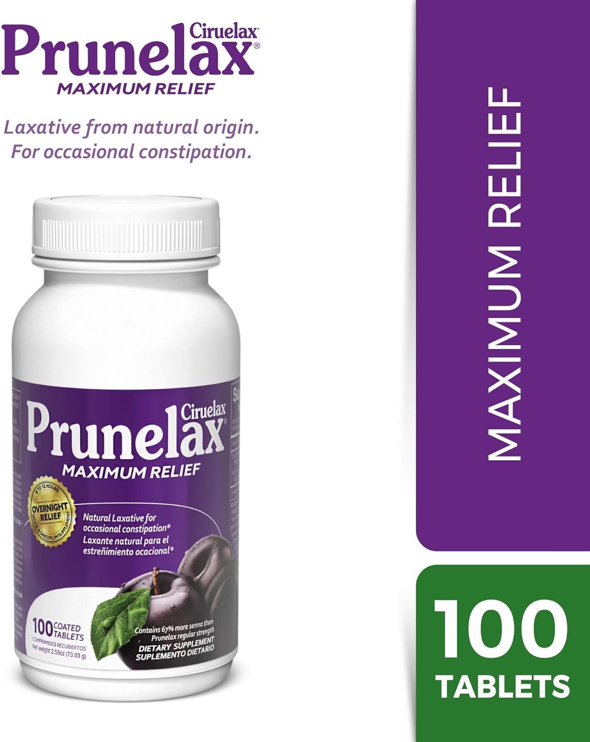 Prunelax Ciruelax Natural Laxative Maximum Relief Tablets, 100Count: Health & Personal Care