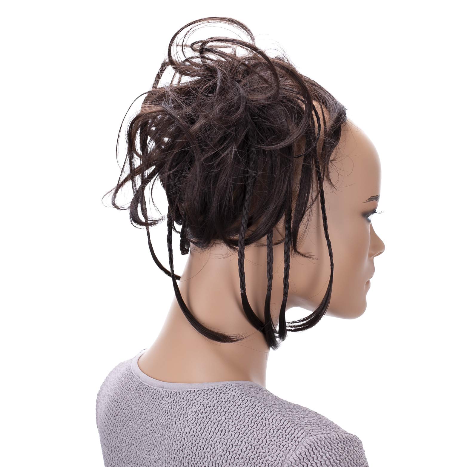 CAISHA XXL Scrunchie Messy Bun Hairpiece Braided Updo Slightly Wavy Voluminous Chocolate Brown G2D