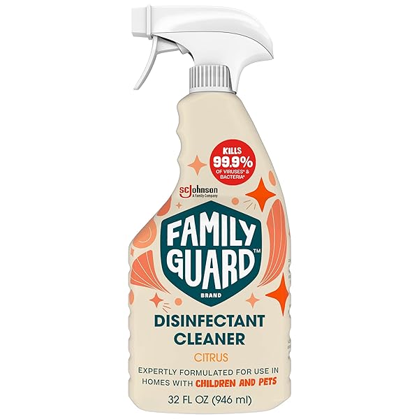 FAMILYGUARD BRAND DISINFECTANT SPRAY TRIGGER & MULTI SURFACE CLEANER, ANTIBACTERIAL SPRAY, EXPERTLY FORMULATED FOR USE IN HOMES WITH CHILDREN & PETS, CITRUS SCENT, 32 OZ (PACK OF 1)