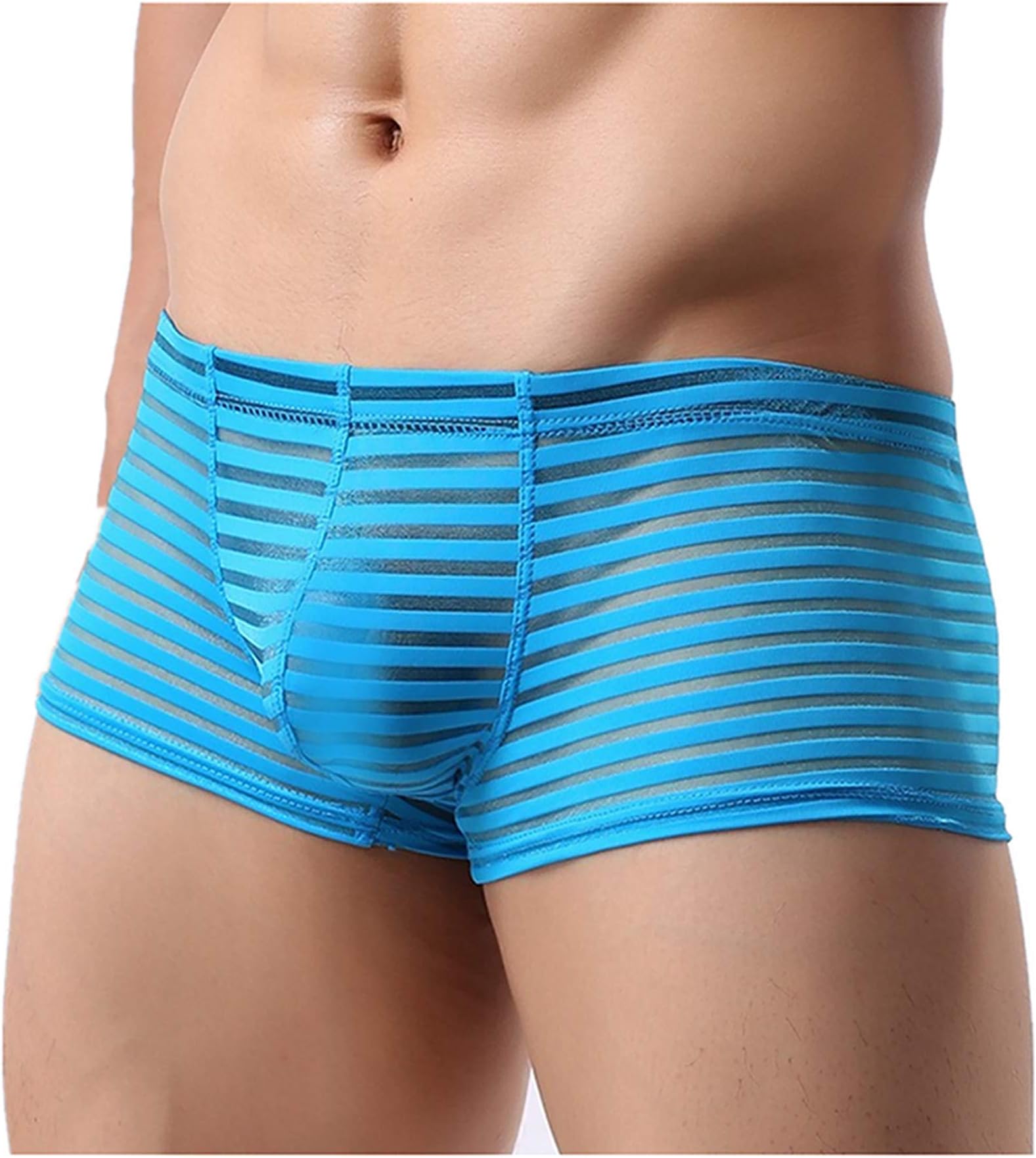 Mens Sexy Ice Silk See Through Stripe Boxer Briefs U Convex Underwear Low Waist Stripe Underwear Mesh See Through Transparent Boxer Briefs Comfortable Breathable Underpant