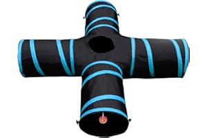 Purrfect Feline - 4 Way Cat Tunnel and Crinkle Cat Toy - Interactive Cat Toy with Cat Ball - Cat Supplies for Indoor Cats - Suitable for Ferrets, Rabbits or Small Dogs - Light Blue - XL