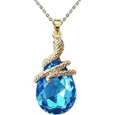 Navachi 18k Gold Plated Water Drop Crystal Multicolor Zircon Snake Pendant Necklace 16"+2"