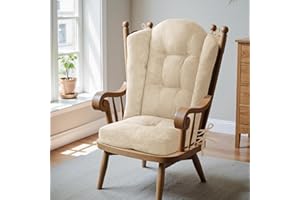 ROFIEJOX Wingback Rocking Chair cushion - Large Adirondack Chair Cushions, High-Density Sponge, Comfort Chenille Indoor Rocker Pads with Ties, 2 Piece Sets- Seat Cushion & Back Cushion, Ivory | Standard Size