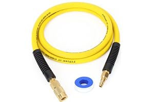 FYPower Air Compressor Whip Hose 3/8 Inch x 6 Feet Lead in Hybrid Hose with Fittings, Flexible and Kink Resistant, 1/4" Industrial Quick Coupler and Plug Kit - Yellow