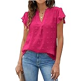 Blooming Jelly Womens White Blouse V Neck Ruffle Sleeve Flowy Shirts Dressy Casual Cute Summer Tops