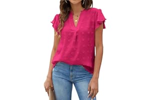 Blooming Jelly Womens White Blouse V Neck Ruffle Sleeve Flowy Shirts Dressy Casual Cute Summer Tops