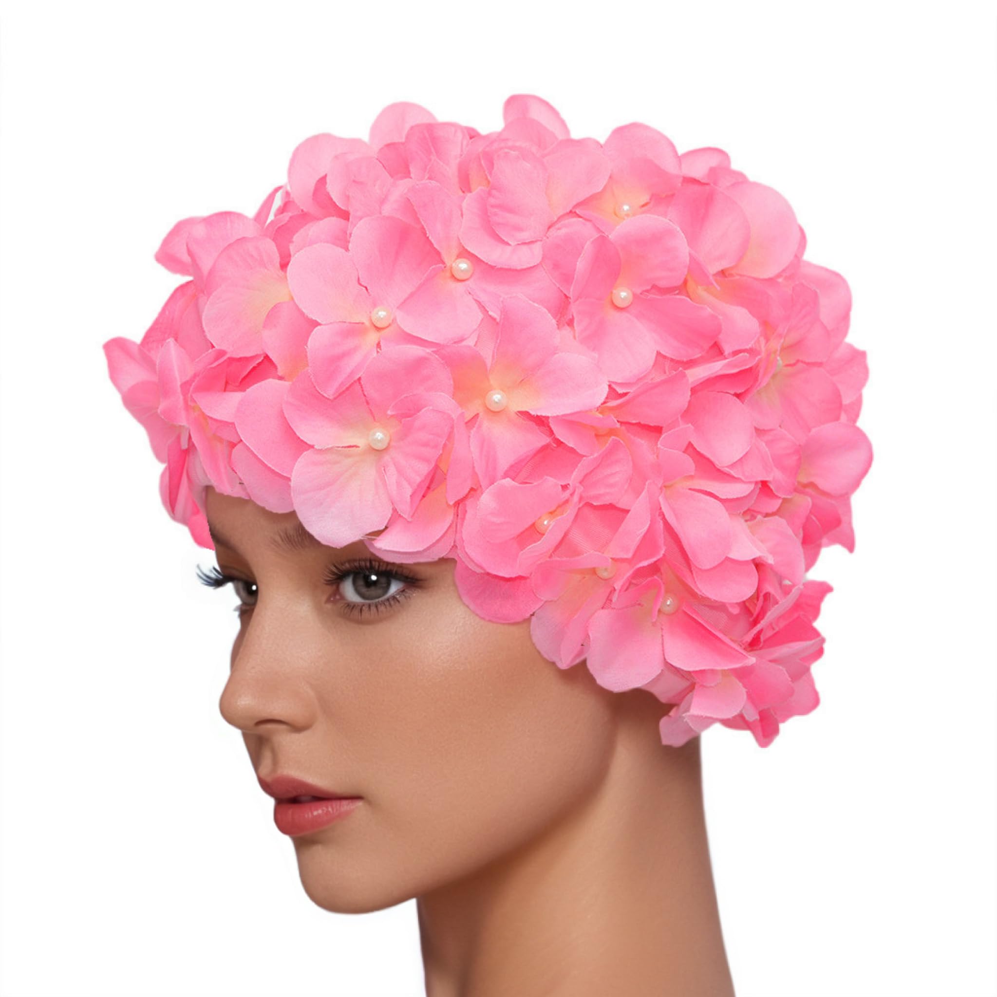 Medifier Vintage Floral Petal Retro Swim Caps Bathing Caps for Women Pink