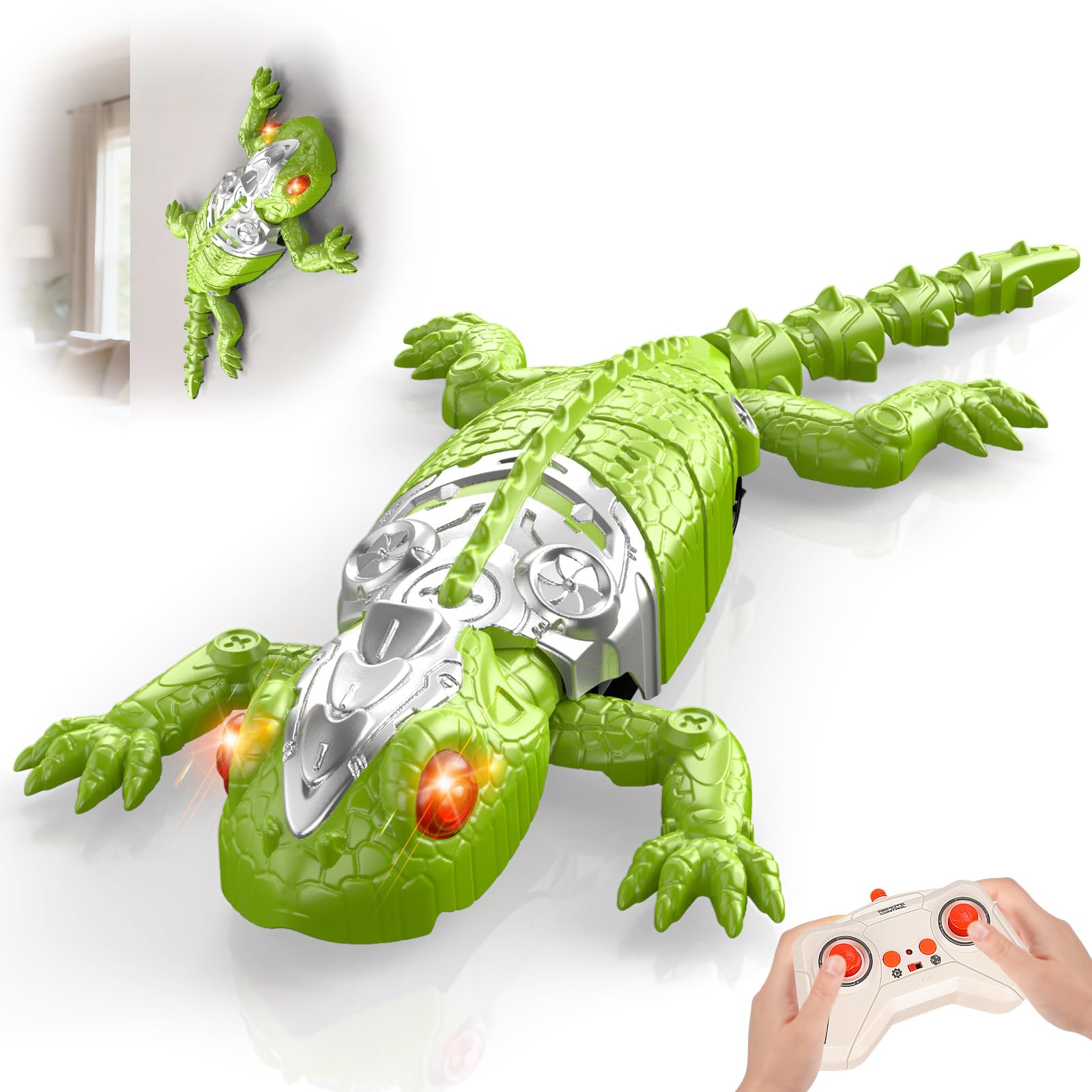Remote Control Wall Crawler Gecko Rechargeable Electric Remote Control Robot Climbing Lizard RC Robot Crawling Gecko Gift Rechargeable Wall Climbing Lizard Gifts for Teens Boys Girls Adults, Green