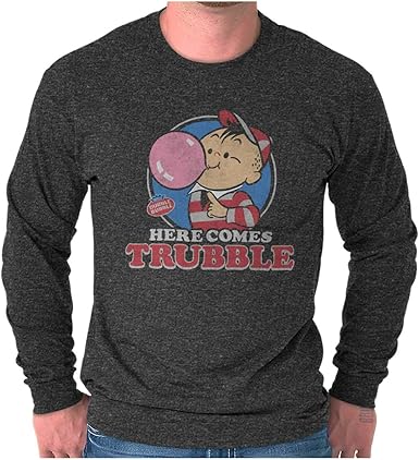 Amazon Com Vintage Dubble Bubble Here Comes Trouble Long Sleeve T Shirt Clothing