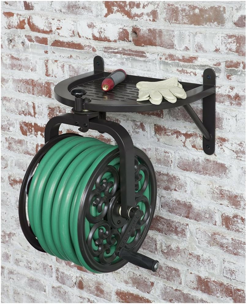 outdoor hose holder on Bs Water Hose Reel Wall Mount Steel Garden Back Yards Garages Outdoor Hoses Holder Storage Tray For Tools Rotation Durable Vintage Design Weatherproof Reels In Up 125 Feet Ebook By Bada Shop