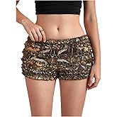Verdusa Women's Camo Booty Shorts Going Out Bloomers Low Waist Layered Ruffle Mini Shorts Y2k Rave Outfits