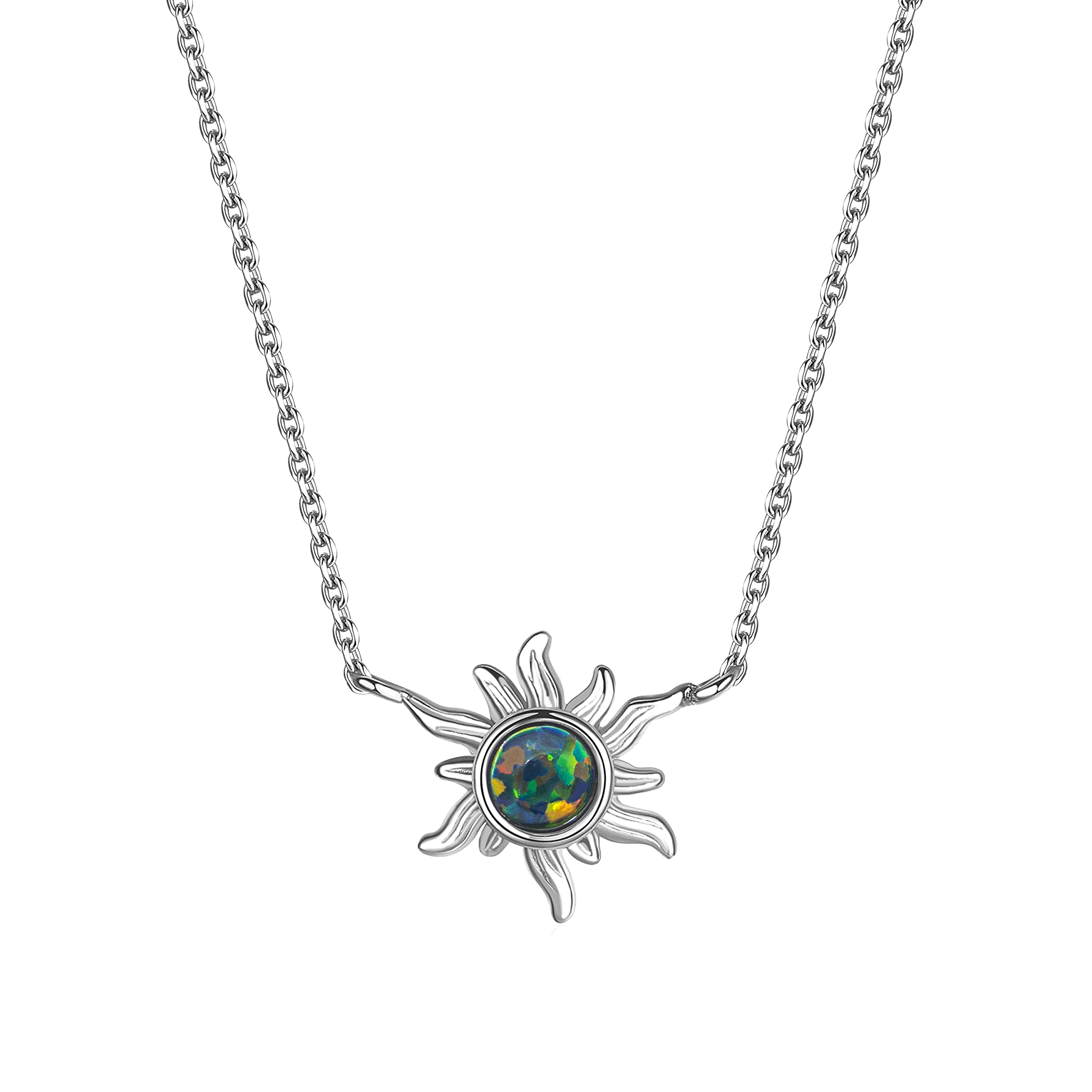 KristLand 925 Sterling Silver Gold Plated Women Necklace Sun Opal Necklace Silver Necklace Beach Party Birthday Jewelry Gifts for Ladies Girl