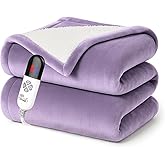 Klaggie Electric Heated Throw Blanket Sherpa 50"x60" Purple Machine Washable 6 Heat Settings 4 Hours Auto Off Overheat Protection for Home Office Use