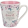 Christian Art Gifts Floral Pink Ceramic Coffee Mug – 14 oz. Lead and Cadmium-free Non-Toxic Inspirational Scripture Coffee and Tea Mug for Women with Bible Verse: Trust In The Lord – Proverbs 3:5