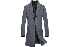BOJIN Mens Trench Coat Wool Blend Top Pea Coat Winter Long Single Breasted Classic Stylish Business Overcoat