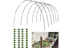 GARMEINEA Greenhouse Hoops Grow Tunnel 30 Pcs 16 Inch Up to 6 Sets of 7ft Long Plastic-Coated Rust-Proof Fiberglass Garden Hoops for Raised Beds with 25 Pcs Metal Connect Pipes and 20 Clamps