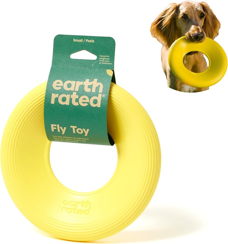Earth Rated Flying Disc Dog Toy Small Yellow 7.2 inch TPE Floats Water