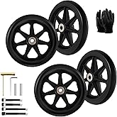 4 Pack 6 Inch Solid Replacement Wheels - Environmentally Friendly Rubber Material, Wear-Resistant PU Tires, Anti-Slip, and Durable ABS Wheel Hub - Easy to Install, (4Pcs 6Inch Wheels)