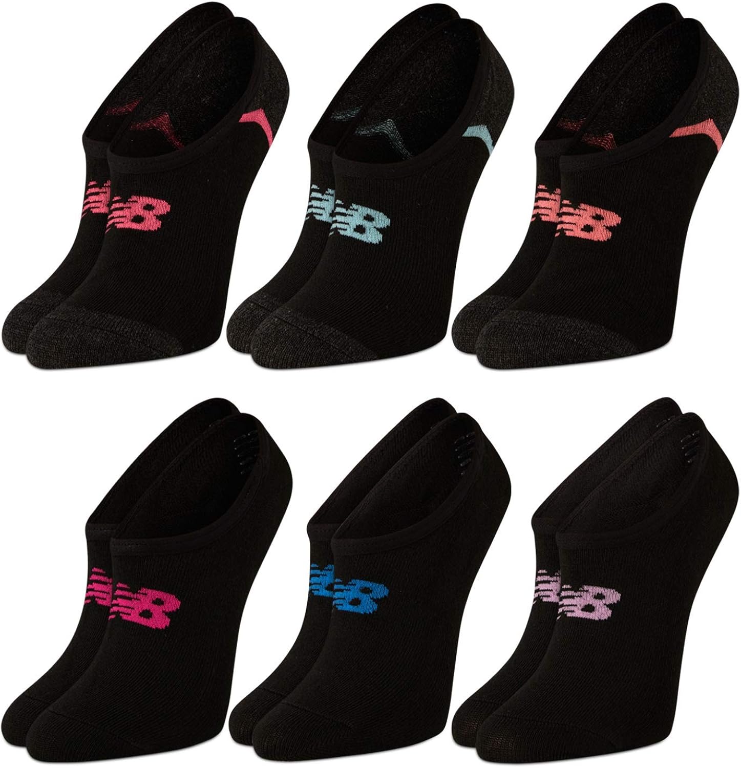 New Balance Women's Socks Low Cut No Show Ankle Sock Liners (6 Pack), Size Medium 610, Black