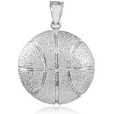 Solid 925 Sterling Silver Sports Charm Hammered Basketball Pendant