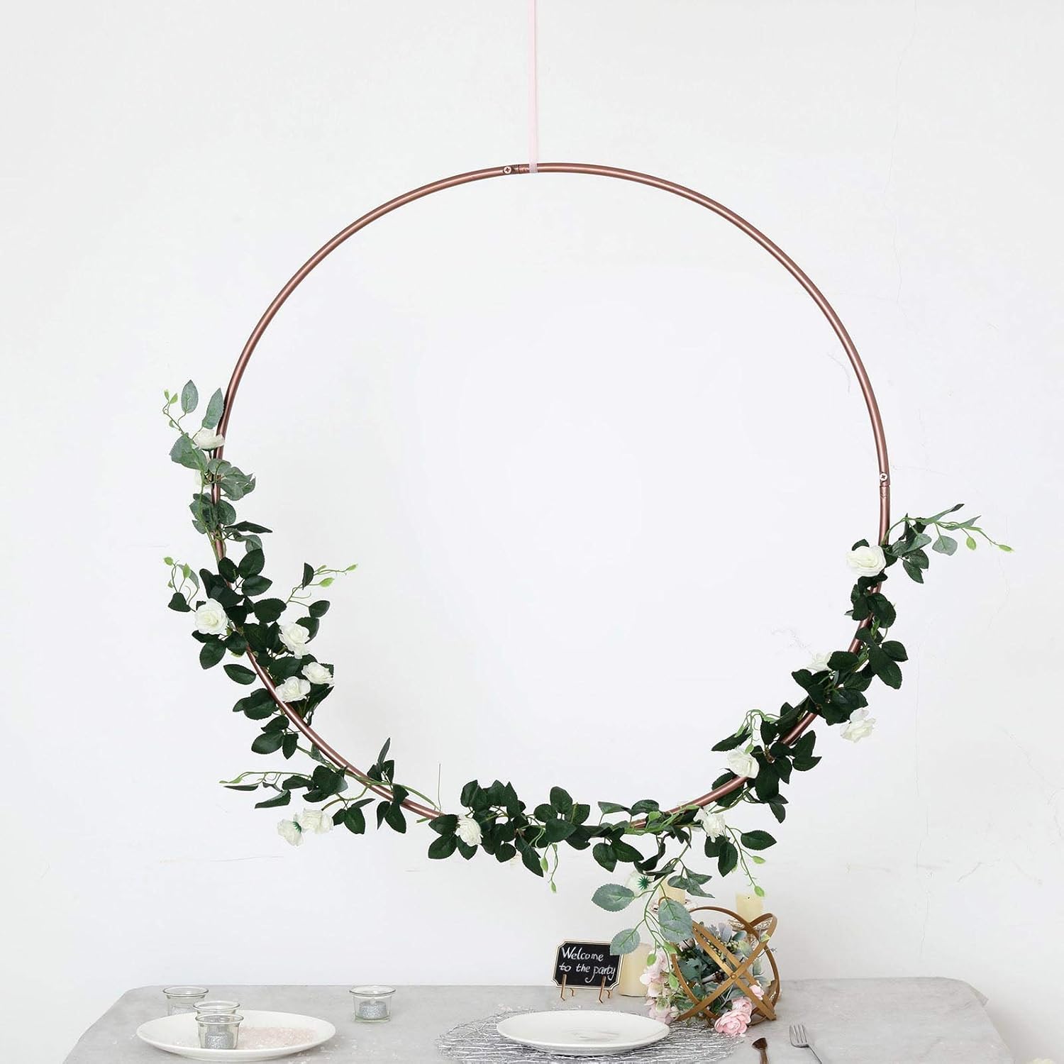 Amazon Com Balsacircle 36 Inch Wide Rose Gold Metal Round Hoop Hanging Wreath Ring Party Wedding Reception Decorations Supplies Home Kitchen