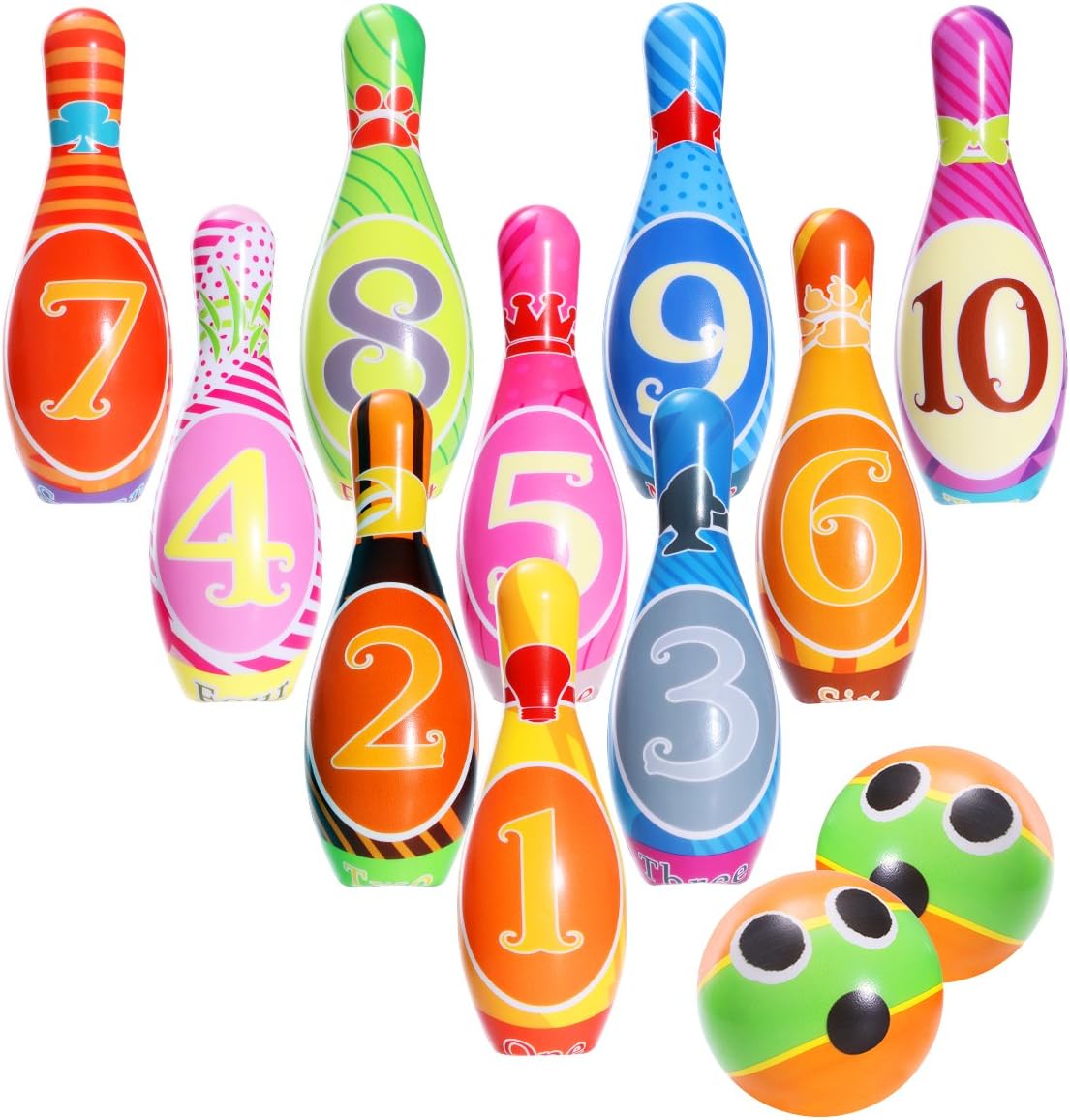 Kids Bowling Toy Set, Foam Ball Toys, Indoor Outdoor Bowling Games (10