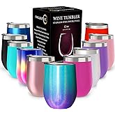 CHILLOUT LIFE 12 oz Stainless Steel Wine Tumbler with Lid - Double Wall Vacuum Insulated Wine Cup Glass Keeping Cold & Hot for Coffee, Champagne, Cocktails, Ice Cream - Mermaid Sparkle