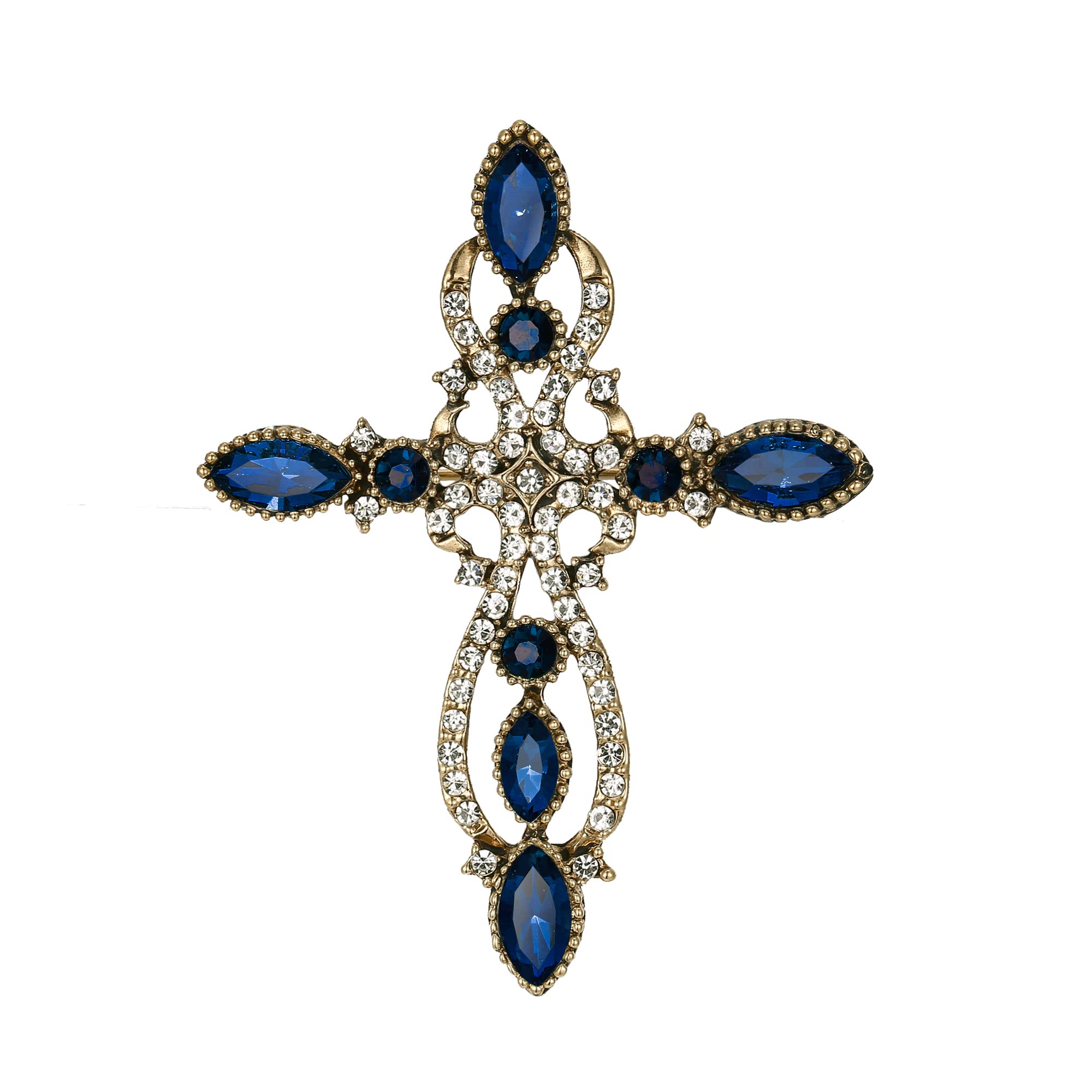 Ever Faith Cross Brooch for Women Girls, Rhinestone Crystal Vintage Style Celtic Knot Riligious Cross Lapel Pin Blue