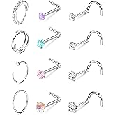 ORAZIO Nose Rings for Women - 14K Gold Filled Hypoallergenic Surgical Steel Nose Ring Hoops 18G/20G/22G Small Cute CZ Screw L Shaped Nose Studs Piercings Jewelry for Women Men 12Pcs